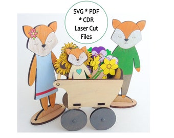 Fabulous Fox Family Paint and Play Craft Kit SVG, CDR and PDF Files for Laser Cutting