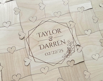 Custom Wood Guest Book Puzzle with 3" Heart Tab Pieces