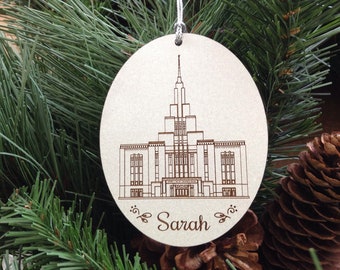 Custom White Temple Ornaments - 3 x 2.25 inch White Painted LDS Temple Christmas Ornaments - Wood Tags
