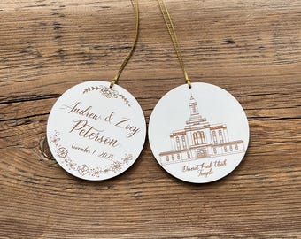 Custom Engraved White Wood Anniversary or Wedding Ornament