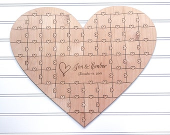 Heart Shaped Puzzle with Heart Tabs -Wedding Guest Book Alternative