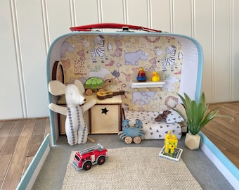 Play Room Dollhouse In a Suitcase, Travel Dollhouse for up to 3.5 inch Dolls