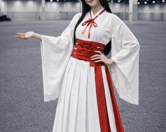 Anime inspiriert weißes Kimono-Kostüm | Roter Krieger Samurai Cosplay Outfit | Frauenkostüm