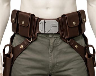 Cinturón de cuero mandaloriano de Axe Woves inspirado en Star Wars con fundas.