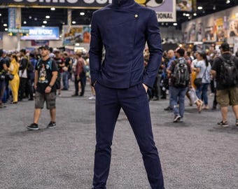 Anime Inspired Blue Sorcerer Uniform Cosplay | High Collar Jacket & Pants Set | Manga Style Cosplay Costume