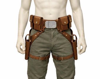 Star Wars Inspired Axe Woves Mandalorian Leather Belt with Holsters.