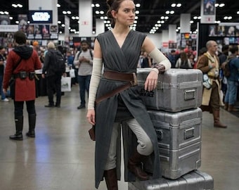 Star Wars Rey Cosplay - Scavenger Resistance Hero Costume - Handmade Dark Grey Tunic & Leather Belt Ensemble