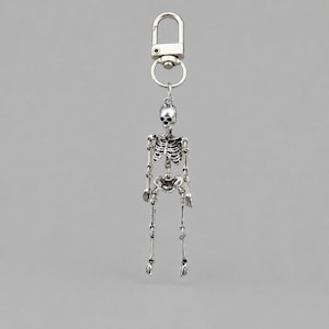 Retro Silver Skeleton Keychain With Movable Joints And Lobster Clasp For Gothic Halloween Style Lovers