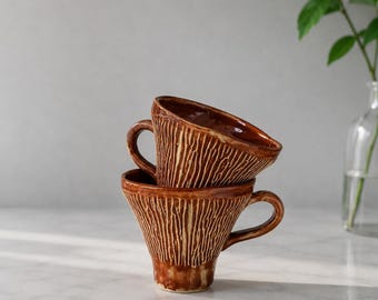 Taza de café de cerámica con forma de seta, taza de té de cerámica hecha a mano, taza rústica de gres, taza de café artesanal, taza de regalo única