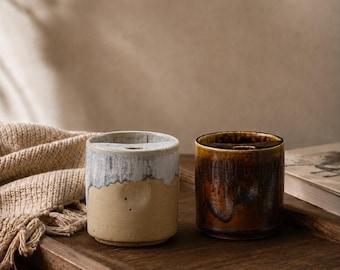 Taza de viaje de cerámica hecha a mano con tapa, vaso de café de 473 ml, taza de café de cerámica, taza estética, regalo para amantes del café, taza minimalista