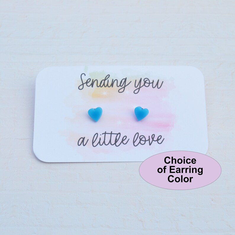 Heart Stud Earrings Gift of Enouragement Send a Hug to a Friend BFF Long Distance Friendship Choice of Colors Gift Message image 3