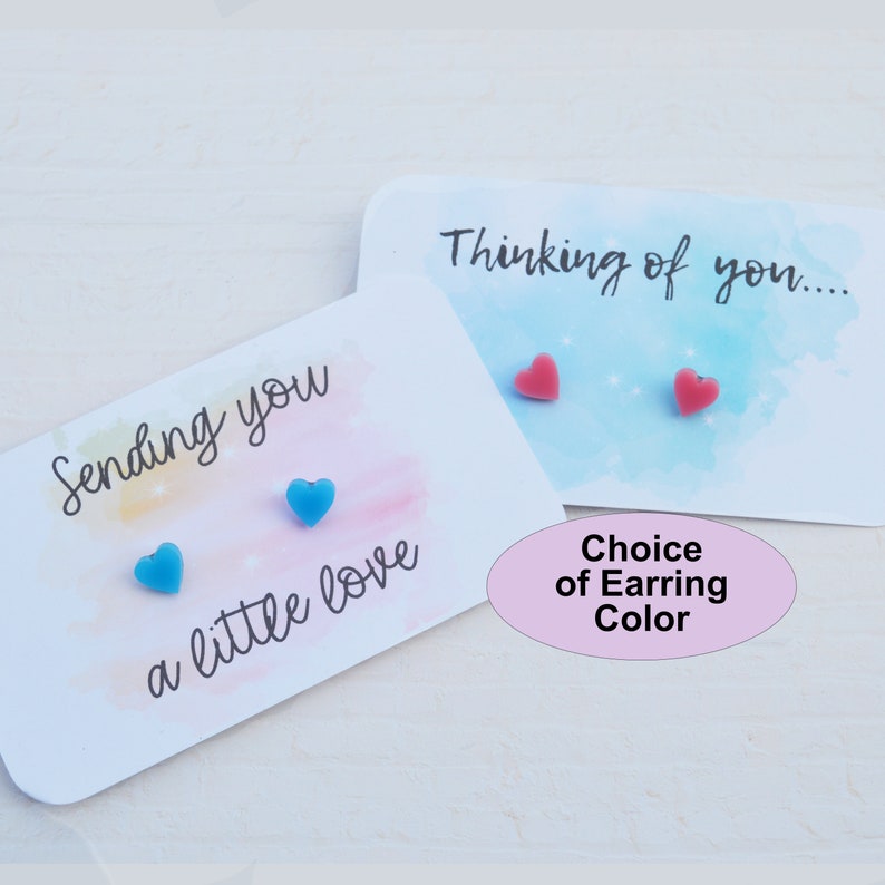 Heart Stud Earrings Gift of Enouragement Send a Hug to a Friend BFF Long Distance Friendship Choice of Colors Gift Message image 1