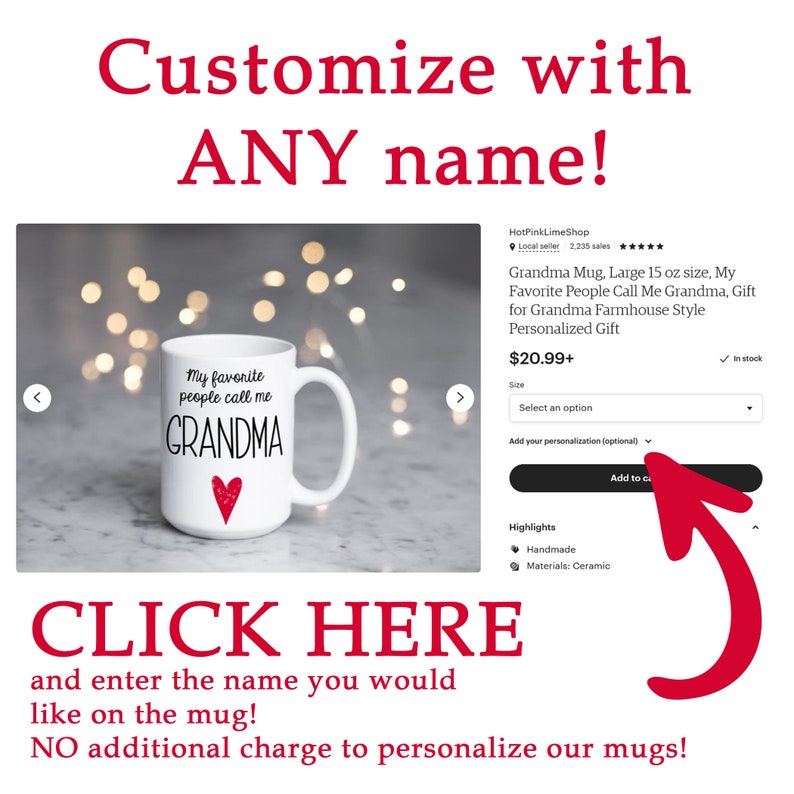 Custom Grandparent Mug, Large 15 oz size, My Favorite People Call Me, Gift for Grandparent, Farmhouse Style Personalized Gift, Any Name image 3