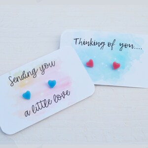 Heart Stud Earrings Gift of Enouragement Send a Hug to a Friend BFF Long Distance Friendship Choice of Colors Gift Message image 4