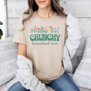 Crunchy Homeschool Mom T-Shirt on Tan Bella Canvas 3001 image 1