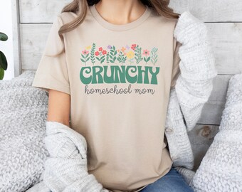 Crunchy Homeschool Mom T-Shirt on Tan Bella Canvas 3001