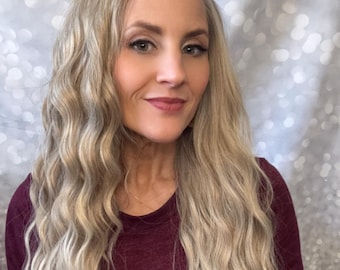 24” Ash Blonde Rooted 13x4 Beachy Waves Layered Wig | Luxury Wig | Synthetic Lace Front Hair Piece | Hand Altered Wig | Seaside