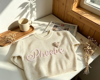 Customizable Hand Embroidered Crochet Knit Sweater, Personalized Name Toddler Sweater, Ideal Nursery Gift for Newborn Baby Boys and Girls