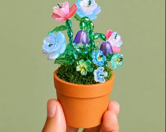 Mini Beaded Flower Bouquet, Glass Beads, Whimsical Cottagecore Decor