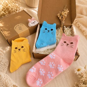 Colorful Cat Face Socks Gift Set,  Cat socks Crew Socks for Women,casual socks