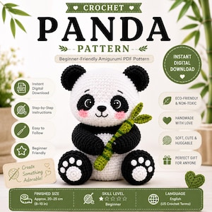 Crochet Panda Pattern PDF | Amigurumi Panda Crochet Pattern | Beginner Crochet Plush Tutorial
