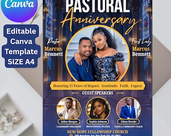Pastorales Jubiläum Canva Vorlage, Flyer zur Feier der Kirche, Flyer zur Wertschätzung der Pastoren, bearbeitbares Poster zur Kirche