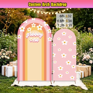 Two Groovy One Arch Backdrop Cover Stand Pink Daisy Rainbow Girl Baby One 1st 2nd Birthday Party Hippie Retro Summer