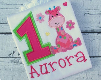 Giraffe Birthday Shirt Girl - Pink Giraffe - Fun to Be One - Wild One - Zoo Birthday - Safari Birthday - Applique Shirt - 1st Birthday Shirt