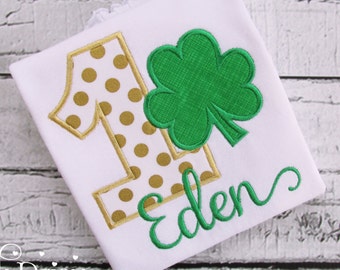 Shamrock Birthday Shirt - St Patricks Day - St Pattys Day - St Paddys Day - First Birthday - Green Gold - Polka Dots - Applique Shirt