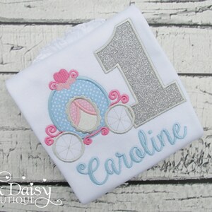Princess Carriage Birthday Shirt - Light Blue Silver Pink - Ages 1-9 - Pumpkin Carriage - Coach - Cinderella Birthday Shirt - Applique Shirt