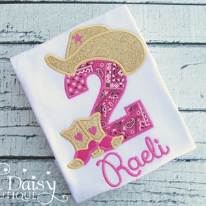 Pink Gold Cowgirl Birthday Shirt - Hot Pink Bandana - Rodeo Birthday Party - Horseback Riding - 2nd Birthday Shirt - Country Western