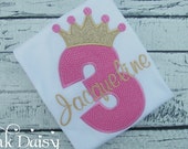 Hot Pink Gold Princess Shirt - Royal Princess Birthday Shirt - Hot Pink & Gold Appliqué Shirt - First Birthday Shirt - Third Birthday Shirt Il_170x135
