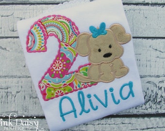 Puppy Birthday Shirt - Dog Shirt - Puppy Theme - Ages 1-9 - Pink Green Blue - Girls Puppy Party - Puppy Paw-ty - Personalized Applique Shirt