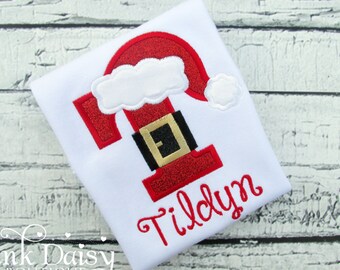 Christmas Embroidered Shirt - Santa Hat Shirt - Initial - Glitter - Personalized - Girls Christmas Shirt - Monogrammed - Applique Shirt