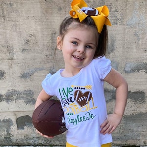 Live Love Football Shirt for Girls - Monogrammed Football Outfit - Custom Embroidered Shirt for Toddler - Game Day Spirit Shirt Personalized