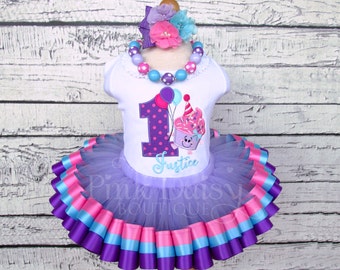 Our Lil Cupcakes 1st Birthday Outfit - Pink Purple Blue - Cupcake Tutu Outfit - Ribbon Trimmed Tutu - Balloons - First Birthday Dress