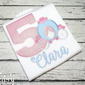 Princess Carriage Birthday Shirt - Cinderella - Coach - Glitter - 5th Birthday - Fifth - Silver - Applique Shirt - Embroidered Tee - Ruffles