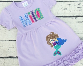 Mermaid Dress - Mermaid Birthday Outfit - Applique Dress - Embroidered Dress - Purple Dress - Baby Girls - 1st Birthday - Narwhal - Ocean