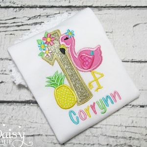 Flamingo Birthday Shirt - Pineapple - Flamingle - Tropical Chic - Floral - Flowers - Personalized Applique Shirt - 1st Birthday - First Bday