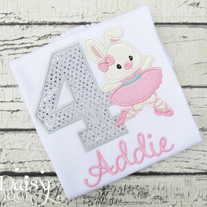 Ballerina Bunny Birthday Shirt - Some Bunny - Pink and Silver - 4th Birthday - Fourth Birthday - Applique Shirt - Embroidered Shirt for Baby