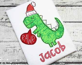 Dinosaur Christmas Shirt for Boys - Applique Christmas Shirt - T-Rex - Trex - Santa Hat - Rawr - Applique Shirt - Embroidered - Personalized