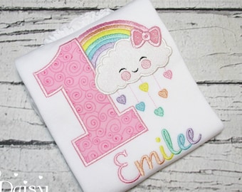 Rain of Love Birthday Shirt - Rain Cloud - Raining Hearts - Pastel Rainbow - Happy Cloud - Applique Shirt - First Birthday - 1st Birthday