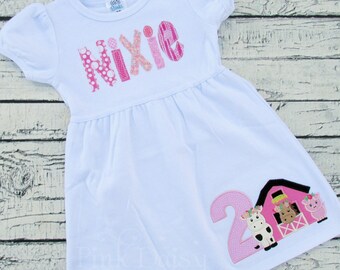 Farm Birthday Dress - Pink Barn - Floral - Flowers - Old McDonald - Applique Dress - Toddler Dress - Second Birthday - First - 1st - 2nd