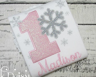 Snowflake Birthday Shirt - Winter ONEderland - Pink and Silver - Sparkle Snowflake Shirt - First Birthday Outfit - Winter Wonderland Shirt