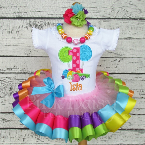 Candyland Birthday Outfit - Sweet Shoppe - Rainbow Ribbon Tutu Set - First Birthday Dress - Candy Shop - Candy Land - Personalized Shirt