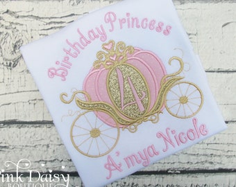 Princess Birthday Shirt - Carriage Birthday Shirt - Cinderella Birthday - Cinderella Carriage - Pink Gold - 4th - Fourth - Applique Shirt