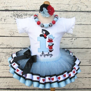 Alice in Wonderland Birthday Outfit - Alice in ONEderland Tutu - Blue Black Red Hearts - Mad Hatter - Tea Party - Unbirthday - 1st Birthday