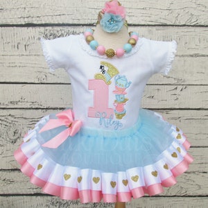 Alice in ONEderland Birthday Outfit First Birthday Tutu Set Wonderland Dress Pink Blue Gold Hearts Tea Ribbon Tutu Personalized image 1