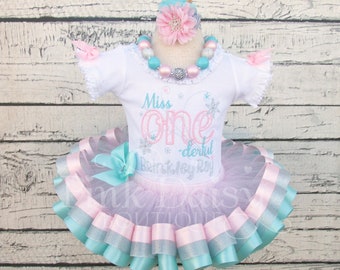 Miss ONEderful Birthday Outfit - Winter ONEderland Tutu - Winter ONEderland First Birthday Dress - Snowflake - Pink Aqua Silver Ribbon Tutu