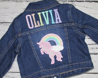 Personalized Jean Jacket for Girls with Unicorn and Rainbow - Denim Jacket with Name - Toddler Girls - Baby Jean Jacket - Embroidered Jacket